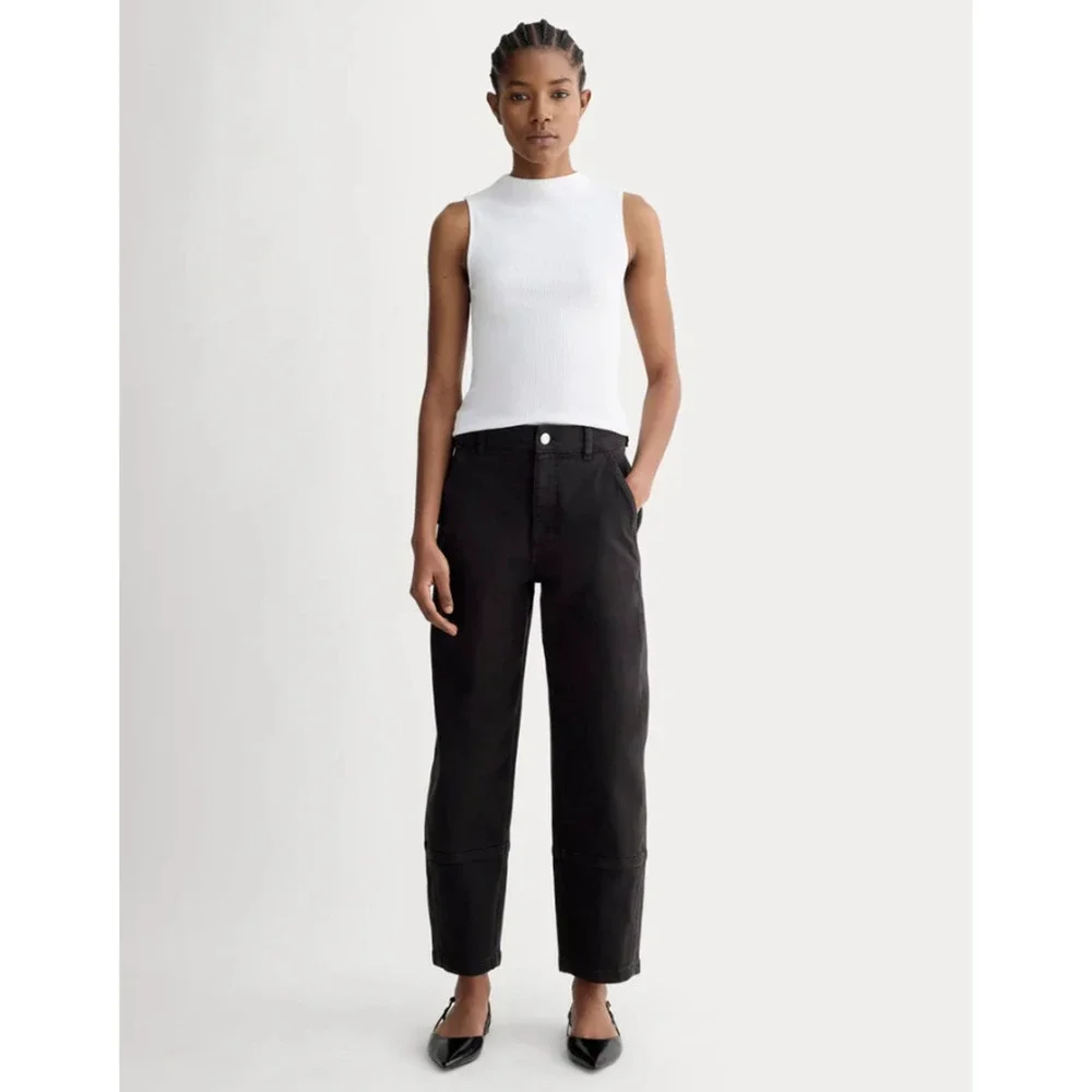EVERLANE Women's The Utility Barrel Pants Size 12 TALL Black Cotton Twill NWT